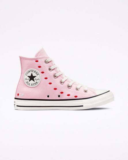 Tenisi Inalti Dama Converse Chuck Taylor All Star Embroidered Lips Roz Albi | RO AQ0TC753